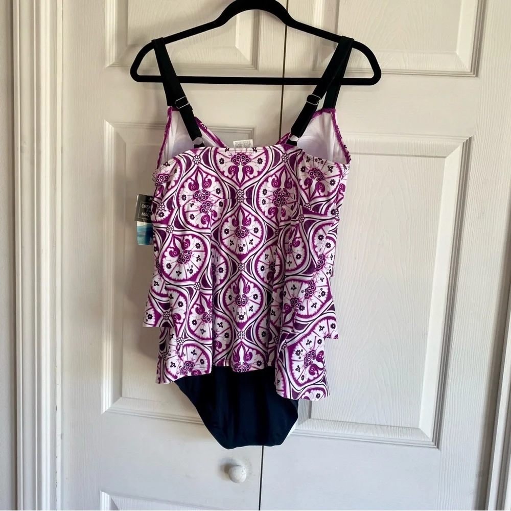 Swim Solutions‎ Triple Tier Faux Tankini One Piece Swimsuit 14 - Picture 4 of 4